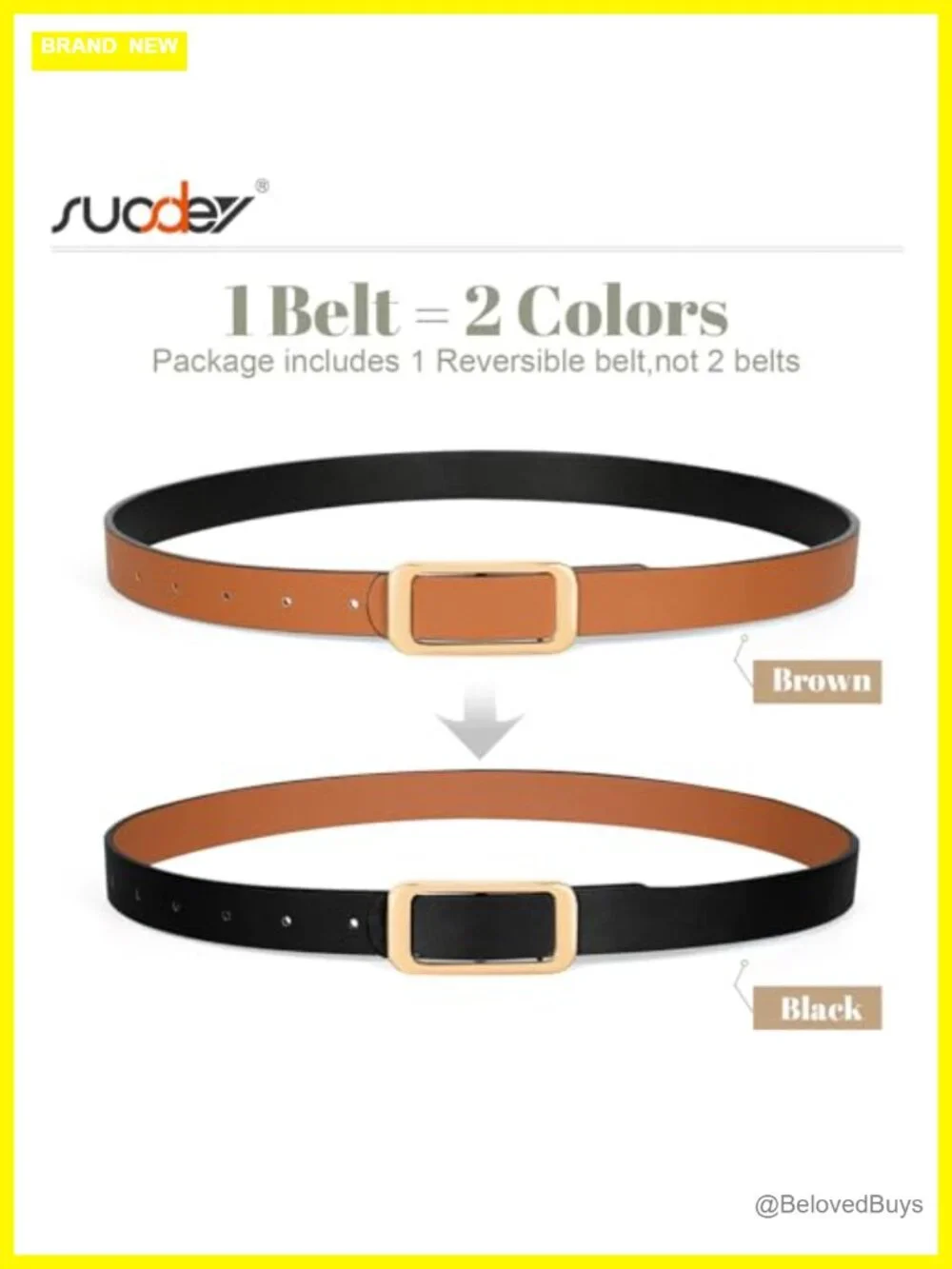 Women's Reversible Faux Leather Belt with Detachable Gold Buckle, 0.9 inch